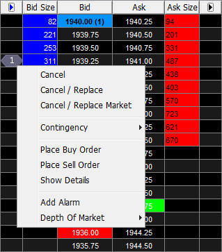 Depth Menu Help - Depth Of Market Pop-up Menu